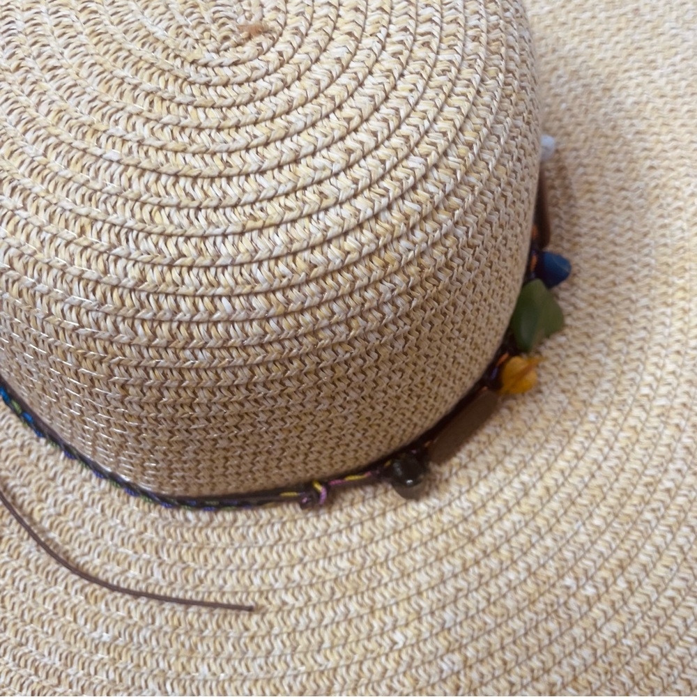 Bohemian Large straw hat with beading detailing with chin strap and bow tie - Picture 10 of 15